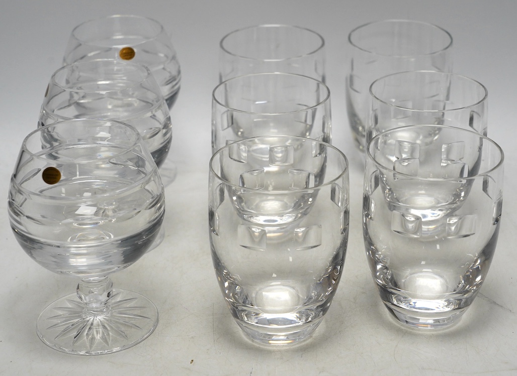 A set of six Waterford 'Geo' tumblers and three Tipperary brandy balloons. Condition - good